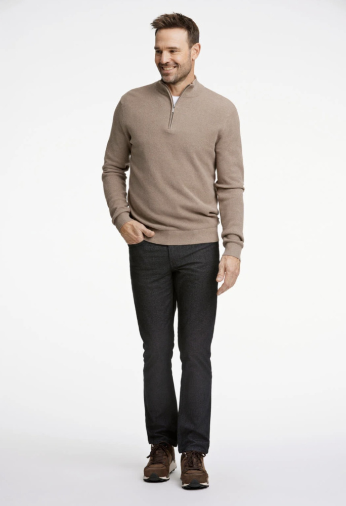 Hovedbilde Jack`s Zip Neck Knit 3-831055 - Sand Melange