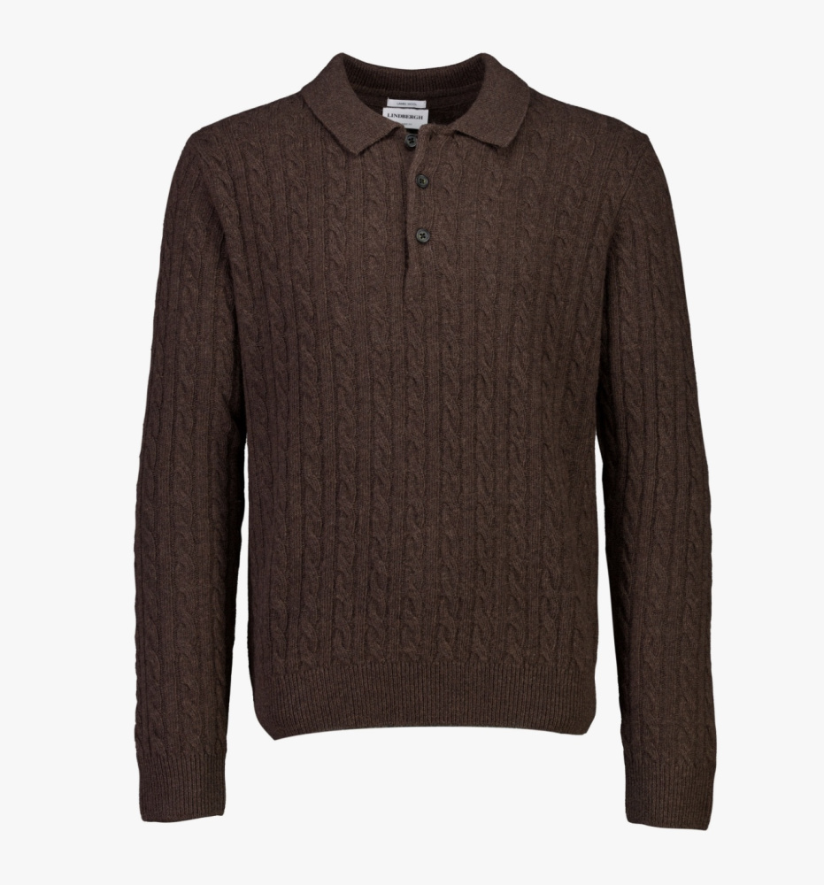 Hovedbilde Lindbergh Lambswool Button Polo 30-800227 - Dark Brown Melert