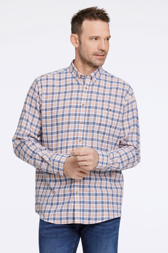 Hovedbilde BISON Checked Cotton/Linen Shirt 80-202232 - Blue/Orange