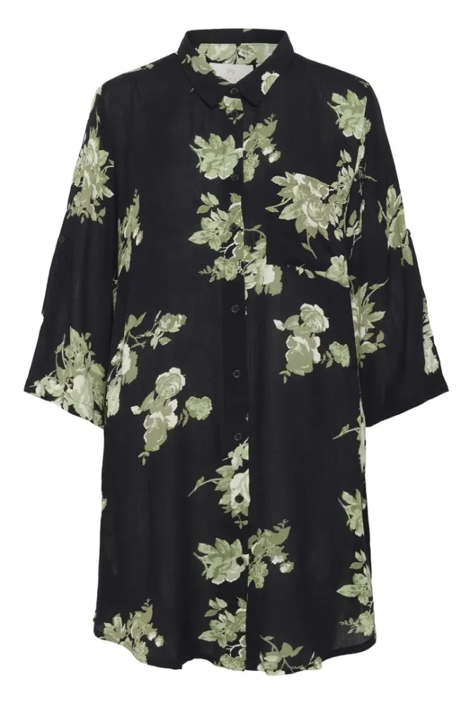 Hovedbilde KAEdita Amber Shirt Dress 10506745 - Black/Green Flowers 107770