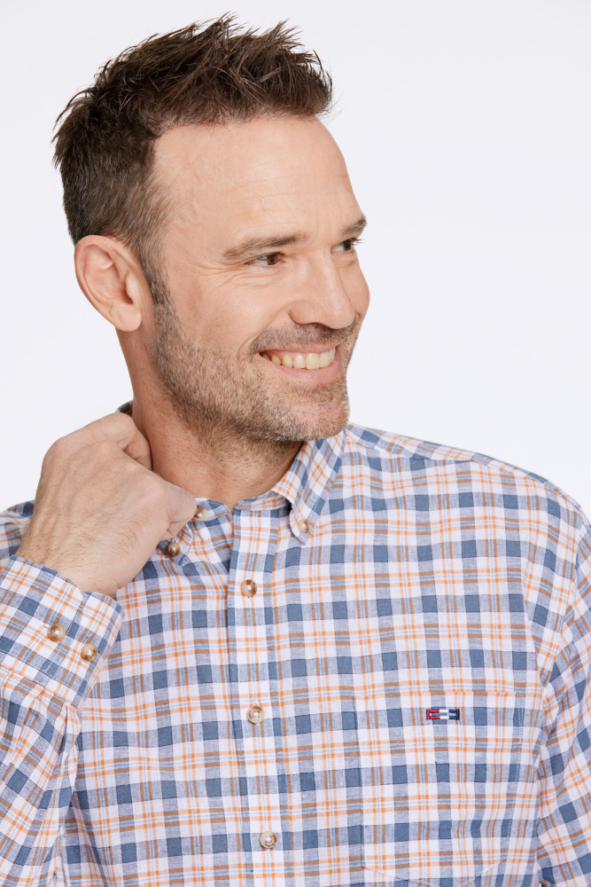 Hovedbilde BISON Checked Cotton/Linen Shirt 80-202232 - Blue/Orange