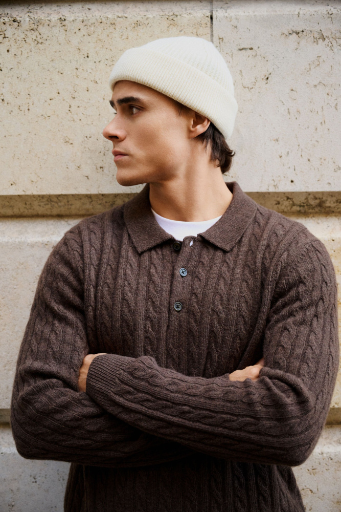 Hovedbilde Lindbergh Lambswool Button Polo 30-800227 - Dark Brown Melert