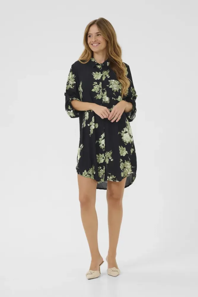 Hovedbilde KAEdita Amber Shirt Dress 10506745 - Black/Green Flowers 107770