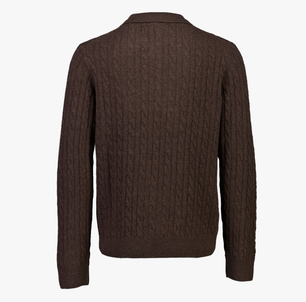 Hovedbilde Lindbergh Lambswool Button Polo 30-800227 - Dark Brown Melert