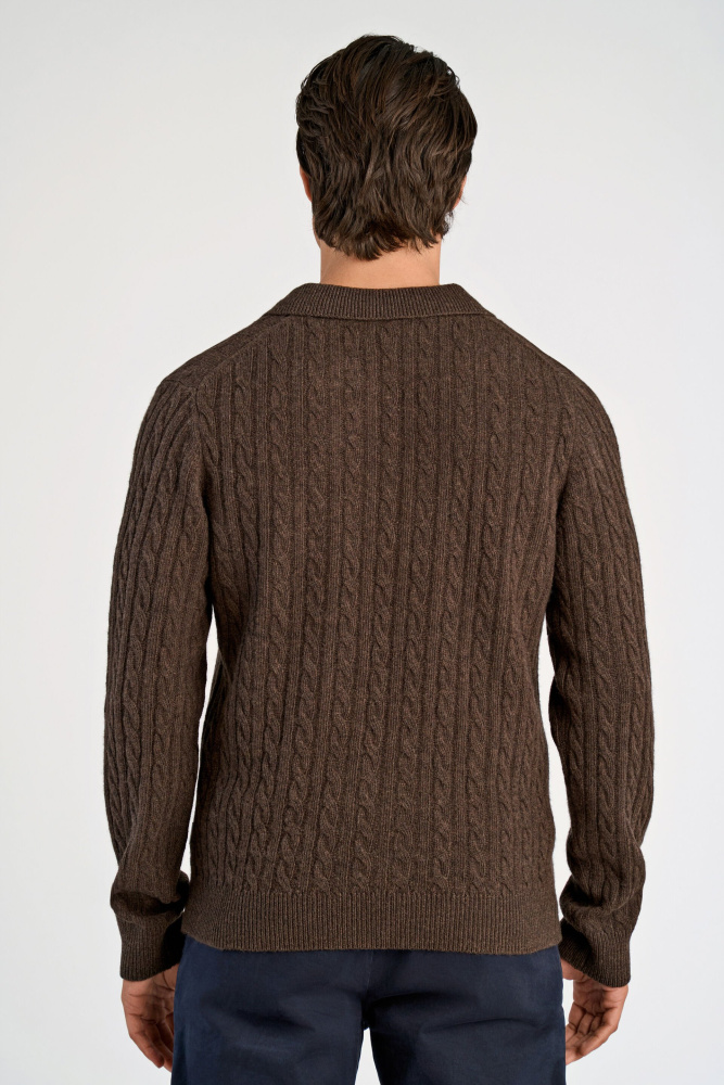 Hovedbilde Lindbergh Lambswool Button Polo 30-800227 - Dark Brown Melert