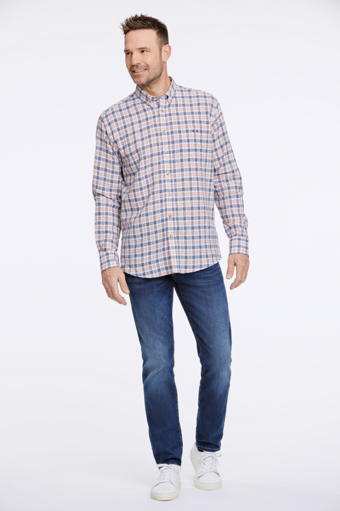 Hovedbilde BISON Checked Cotton/Linen Shirt 80-202232 - Blue/Orange
